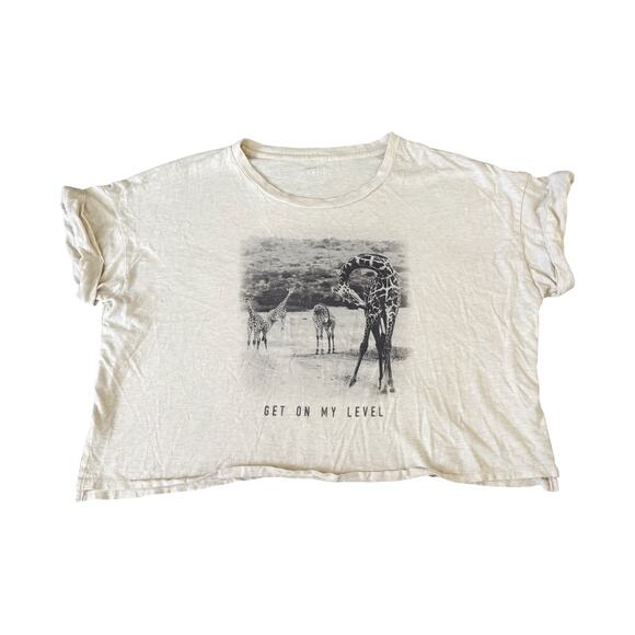 Aerie Cream Giraffe Get on My Level Cropped Tee Womens Size M - Picture 1 of 8